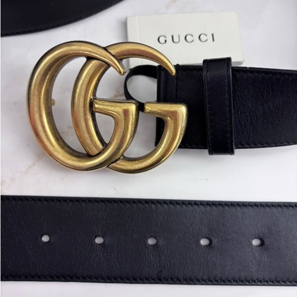 Gucci Black Leather Belt with Gold GG Buckle - Picture 3 of 5